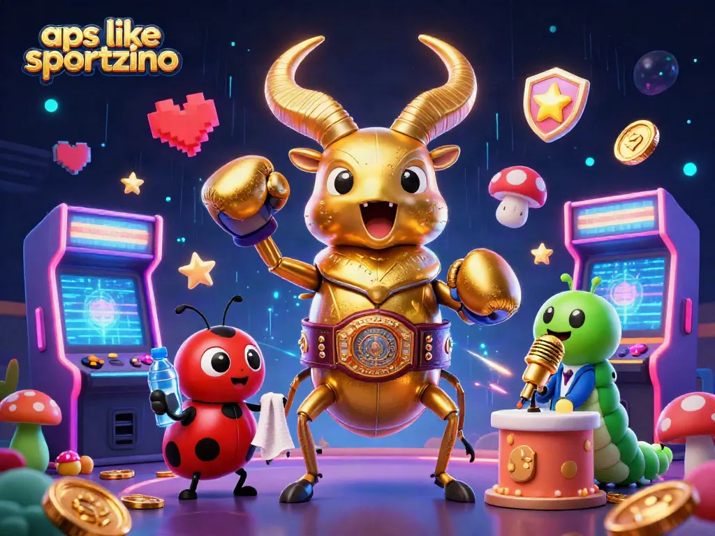 Join exciting games like apps like sportzino with a colorful and dynamic casino scene featuring cartoon characters.