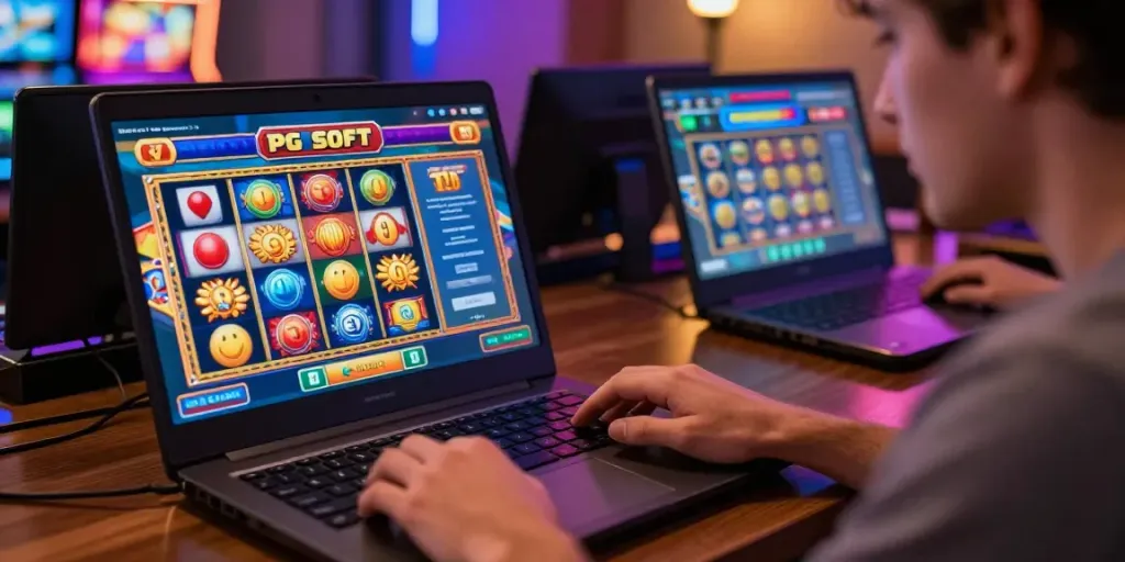 Player enjoying a thrilling gaming experience on situs slot gacor thailand with vibrant PG SOFT graphics.