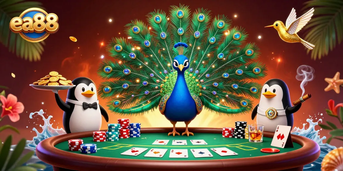 Experience thrilling gameplay at ea88 with a vibrant casino scene filled with poker elements and luxurious characters.