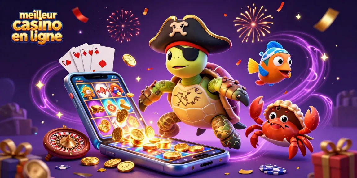 Jouer au meilleur casino en ligne avec un turtle pirate, un crabe hermite et des trésors flottants.