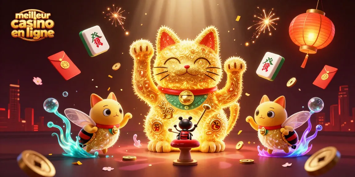 Le meilleur casino en ligne présente un chat porte-bonheur en feux d'artifice dans une scène captivante.