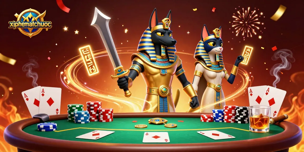 Xiphematchuoc elevates gameplay with thrilling poker strategies in a 3D casino illustration.