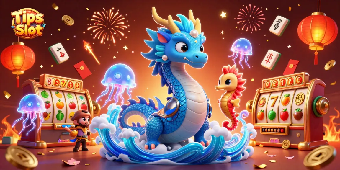 Engage with Tips Slot strategies featuring a vibrant casino scene with dragons and slot elements.