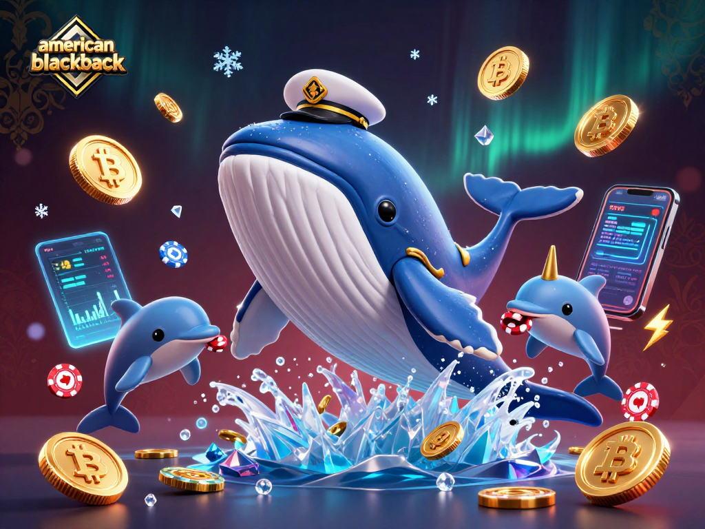 Play American Blackjack and enjoy exciting gameplay with a whimsical whale and dolphins in a treasure scene.