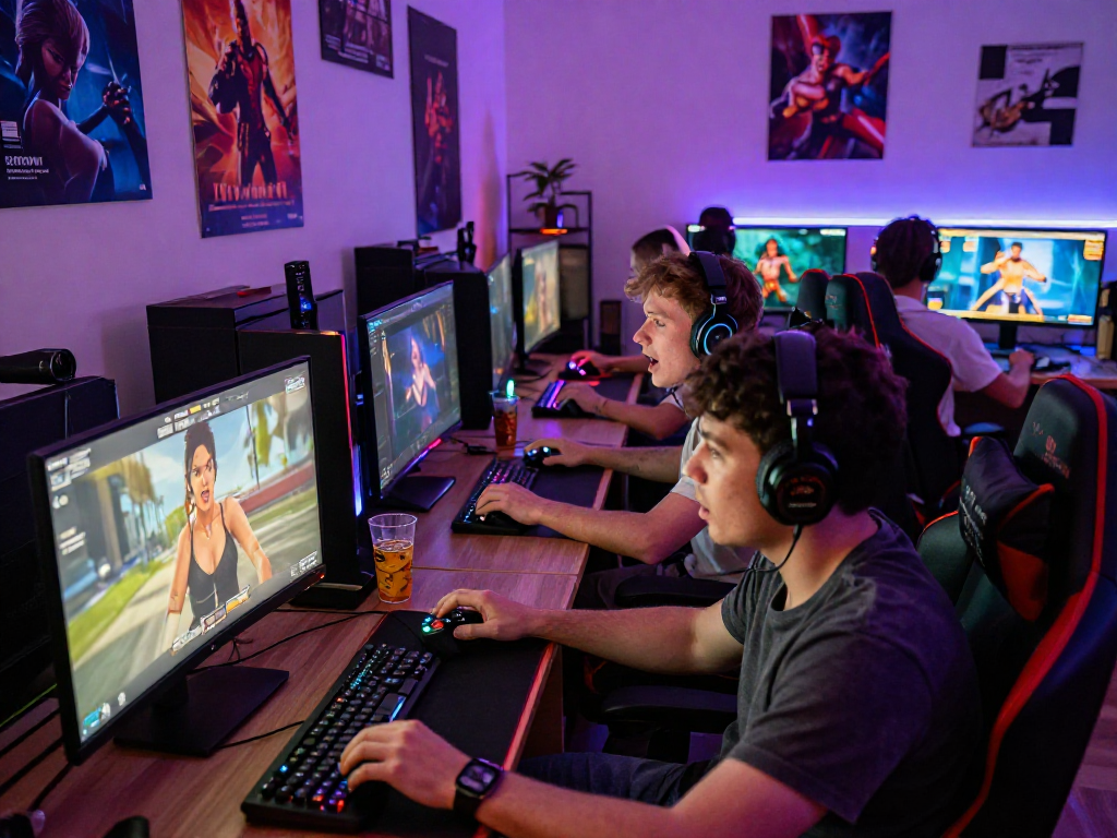 Engaging scene of adults playing a real sex game in cozy gaming spaces with vibrant lighting and playful reactions.
