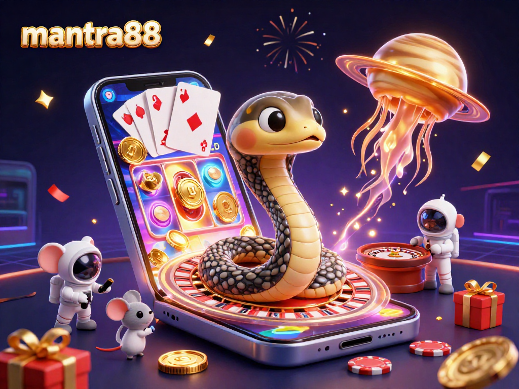 Experience thrilling gameplay with mantra88's cosmic casino scene featuring vibrant slot action.