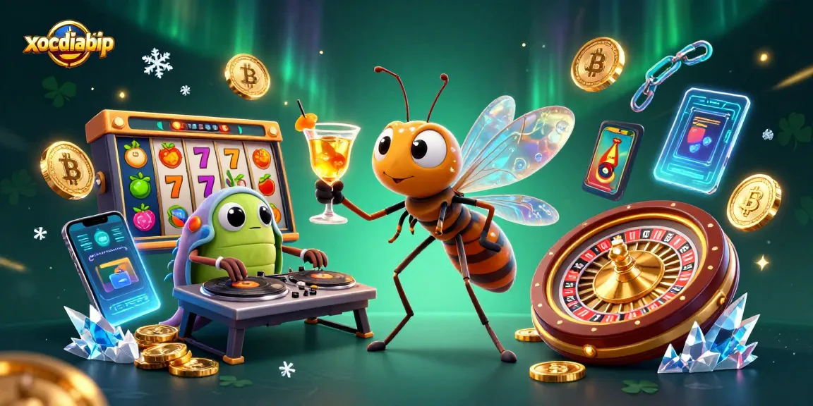 xocdiabip energizes players with a lively casino scene featuring a frozen mosquito mascot, trilobite DJ, and golden roulette