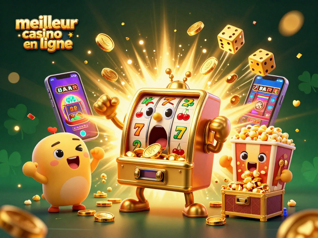 Meilleur casino en ligne avec des machines à sous dorées célébrant un jackpot impressionnant.