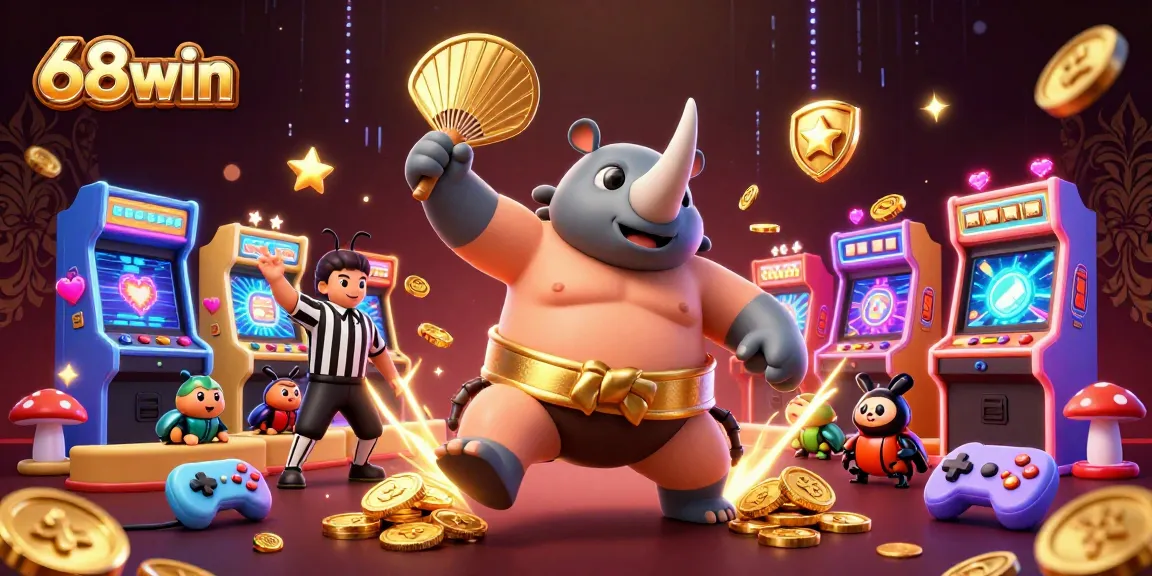 Experience thrilling gaming action at 68win with a vibrant 3D casino scene featuring beetle champions.