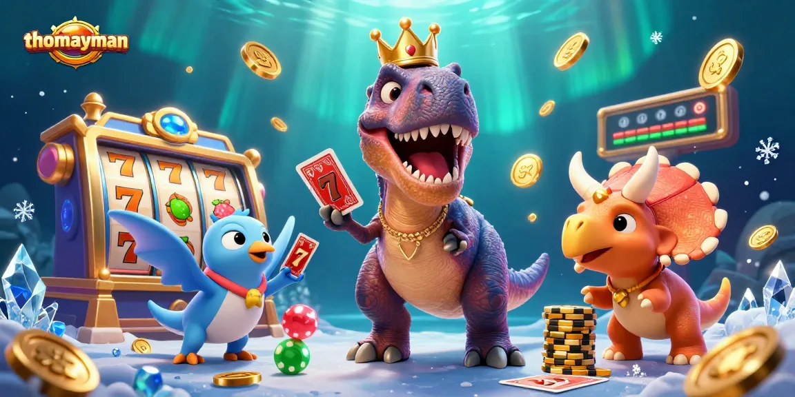 Spin to win with thomayman in a vibrant, dynamic casino scene featuring playful characters and jackpot elements.