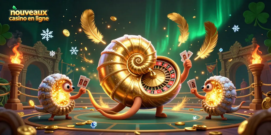 Jouez aux nouveaux casinos en ligne avec un nautilus géant et des ammonites dans une scène dynamique de casino.