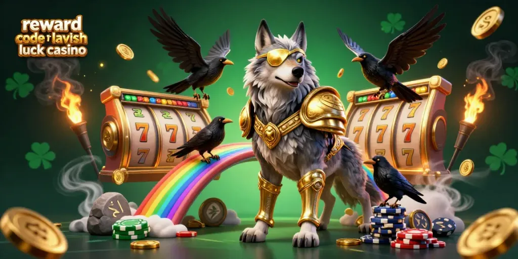 Join the action with the reward code for lavish luck casino in this vibrant casino-themed illustration.