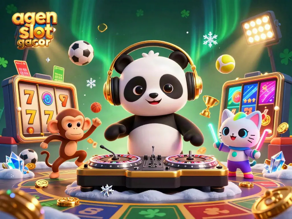 Experience the thrill of agen slot gacor with dynamic characters and vibrant gaming elements in this 3D illustration.