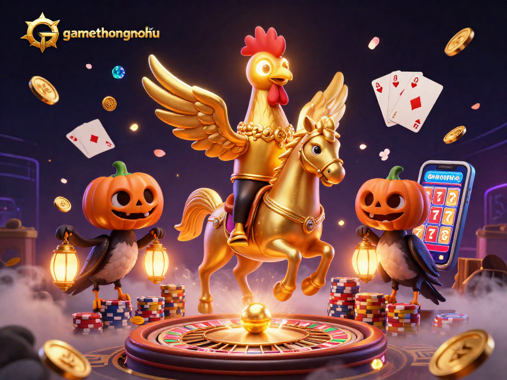 Experience the thrilling gameplay of gamethuongnohu amidst golden coins and vibrant effects in a cosmic casino setting.