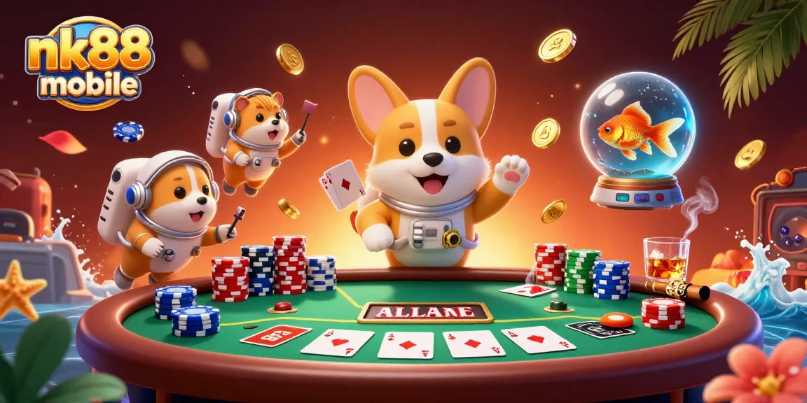 Experience exciting gameplay at nk88 mobile with dynamic 3D illustration of a space casino scene.