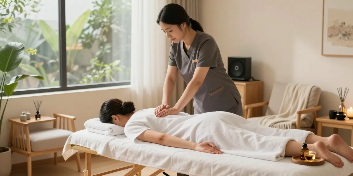 Enjoying 일산출장마사지 in a tranquil home setting with professional therapist and calming atmosphere.