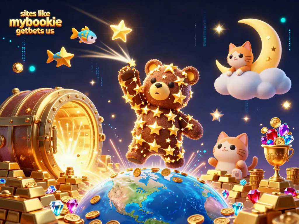 Engage with sites like mybookie getbets us in this vibrant casino-themed illustration with 3D characters.