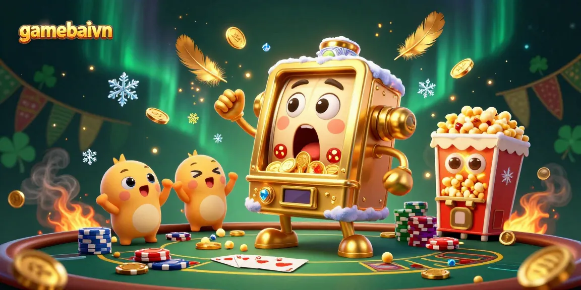 gamebaivn jackpot scene with a golden slot machine and poker elements showcasing excitement