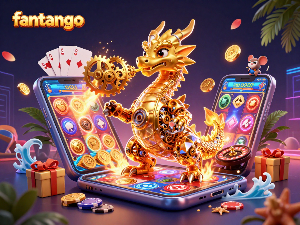 Experience the exciting game of fantango with a golden dragon and vibrant casino elements.