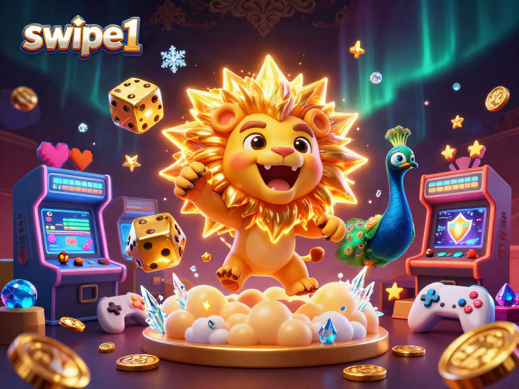 Engage with swipe1 in this vibrant 3D casino scene filled with exciting gaming elements.