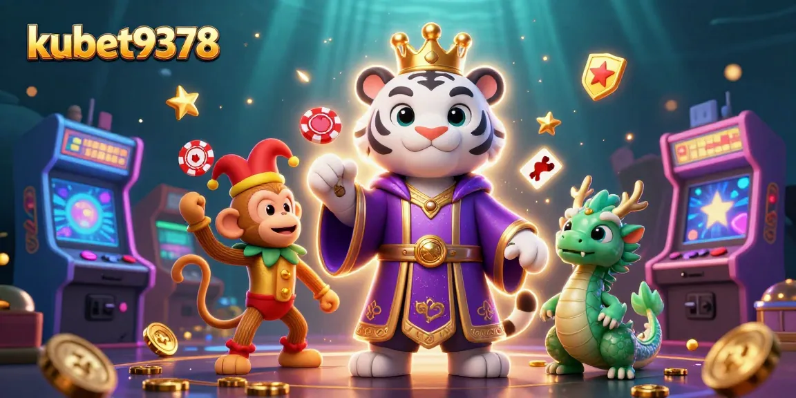 Spin and win with kubet9378 at the vibrant online casino, featuring playful characters and dynamic arcade elements.