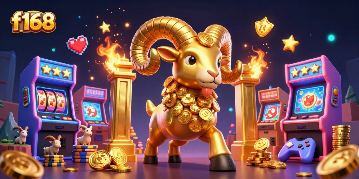 Experience the exciting world of f168 as a golden ram charges through vibrant 3D casino scenes, filled with gaming excitement.