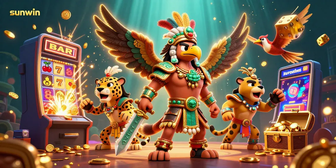 Experience the thrill of sunwin as Aztec warriors engage in a vibrant casino adventure.