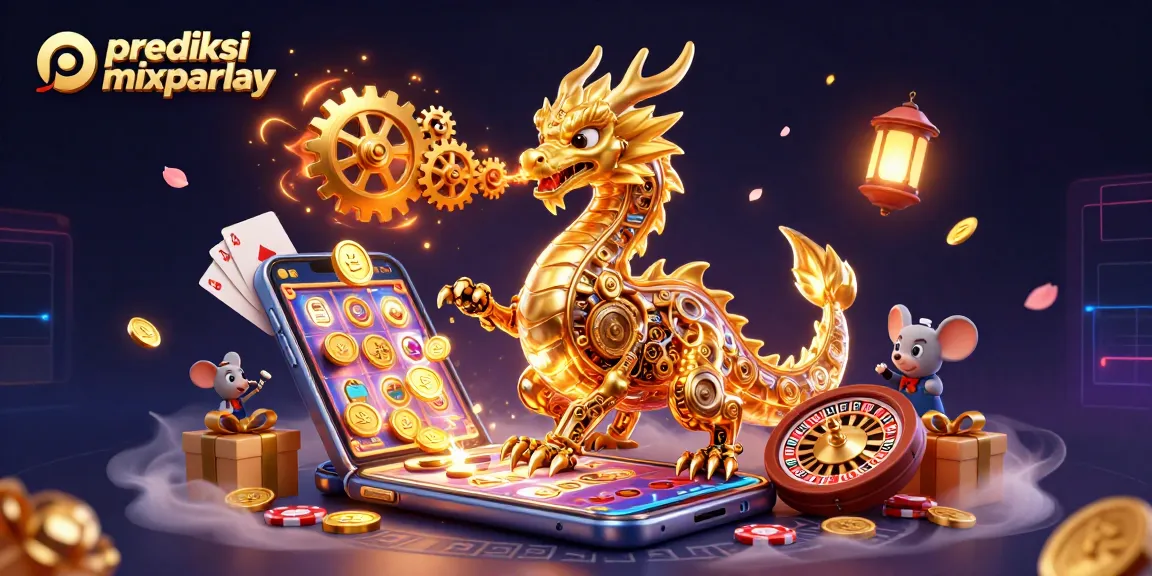 Experience prediksi mixparlay with the magical dragon and vibrant casino elements in this 3D illustration.