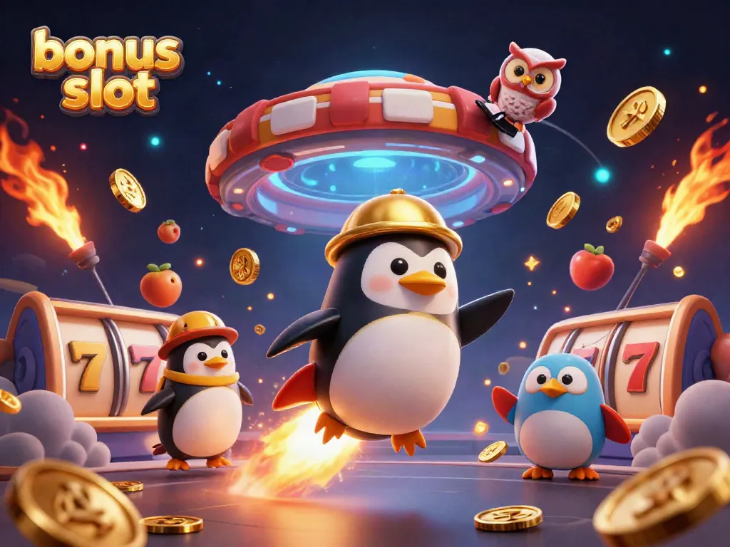 Spinning reels of the bonus slot enveloped by coins and dynamic casino elements, showcasing excitement.