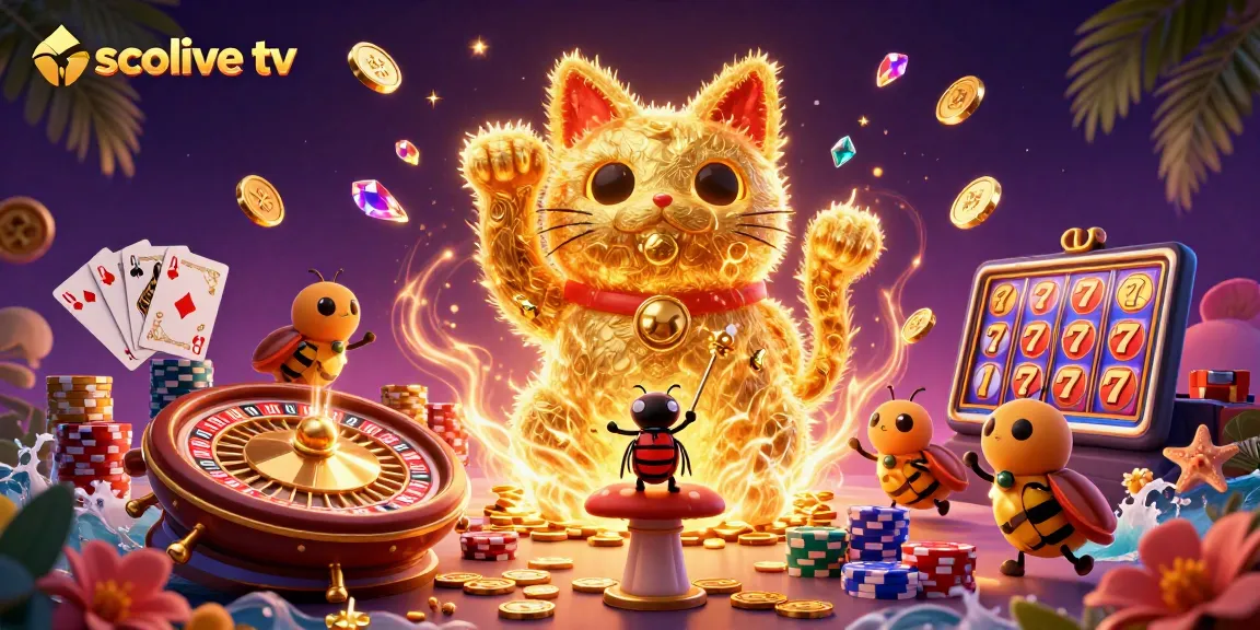 Experience the excitement of socolive tv as golden fireflies dance in a casino-inspired scene.