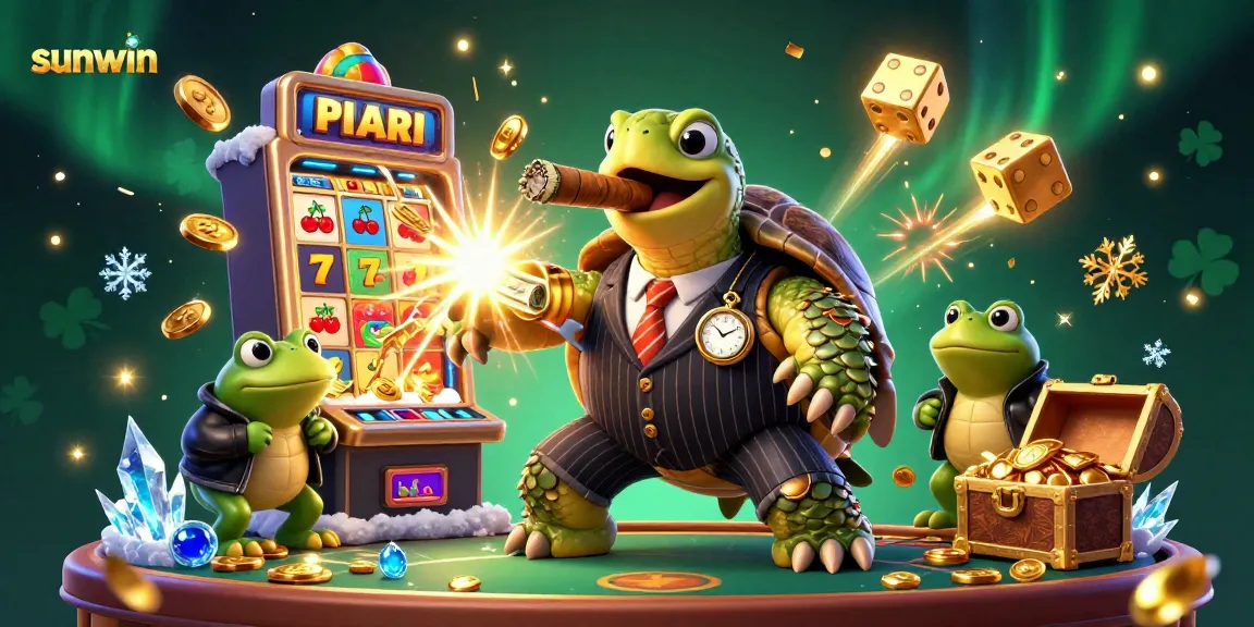 Experience the excitement with sunwin's vibrant 3D cartoon casino scene featuring a snapping turtle and bullfrogs.