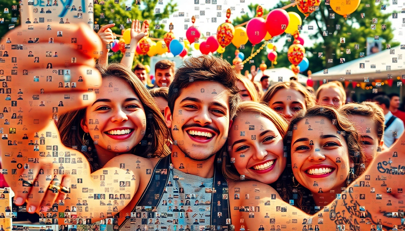 Explore a vibrant selfie mosaic showcasing diverse moments of happiness and celebration.