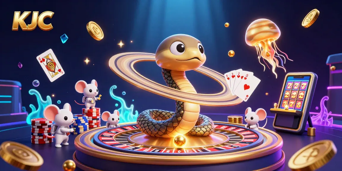 Experience KJC's thrilling cosmic casino with vibrant characters, dynamic betting action, and festive casino elements.