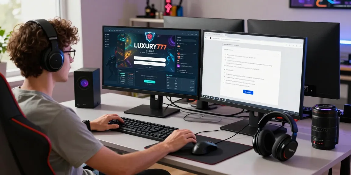 Proses LUXURY777 Login di ruang kerja modern dengan layar menunjukkan data permainan.