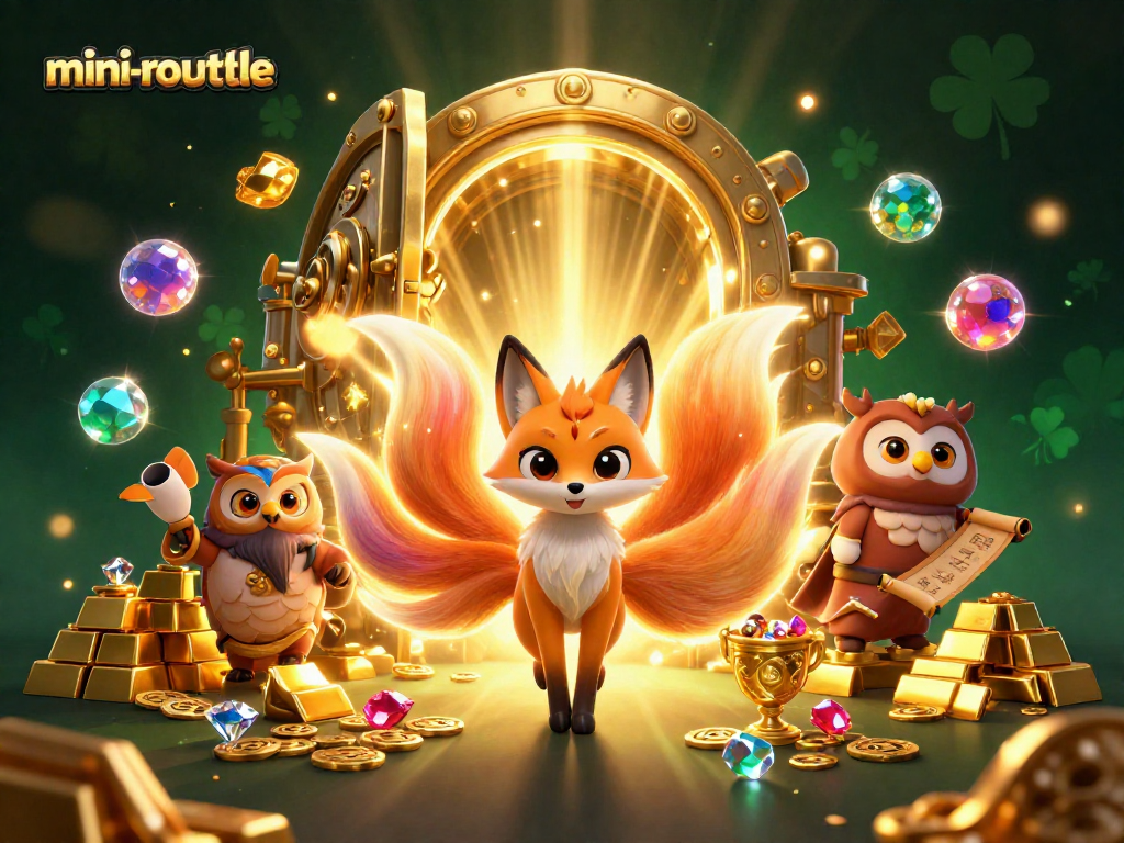 Experience the thrill of mini-roulette with shimmering treasures and magical spirits in a vivid casino scene.