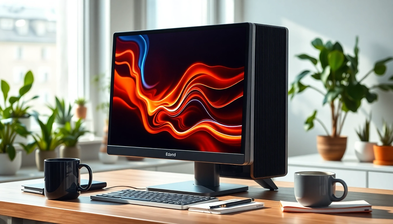 PC in a modern workspace with vivid graphics and a clean, organized design.