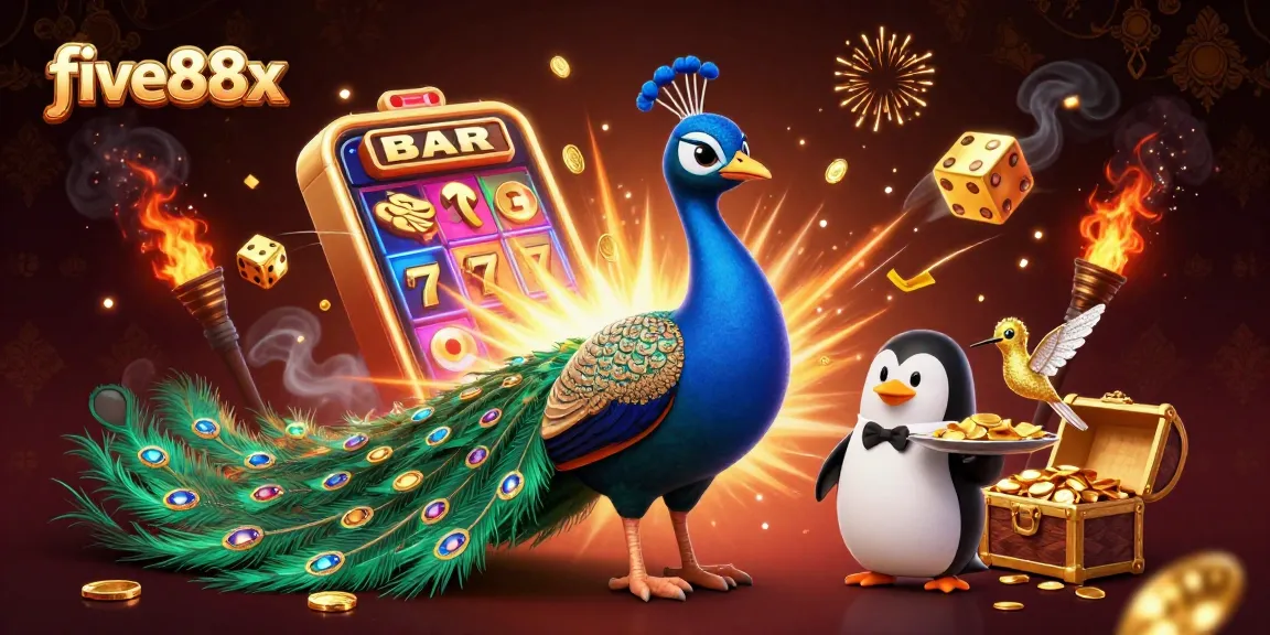 Experience the thrilling world of five88x with stunning 3D characters and casino elements, showcasing vibrant jackpots and rich gameplay.