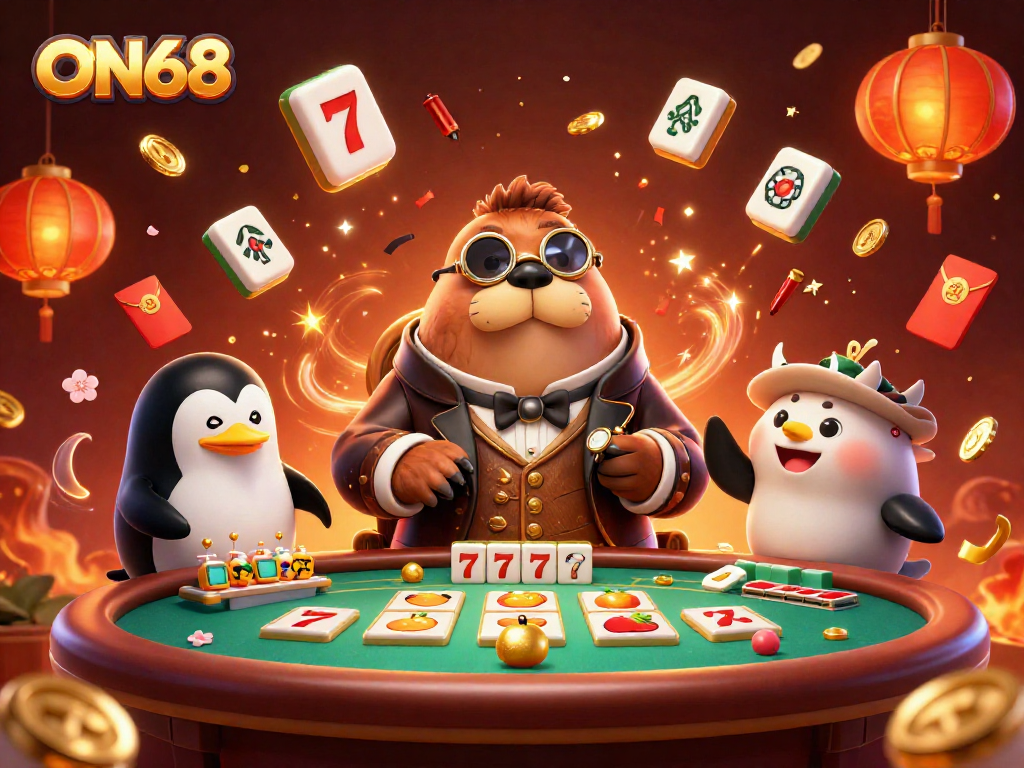 Engage in thrilling gaming at ON68 with a charming walrus and friends at the poker table.