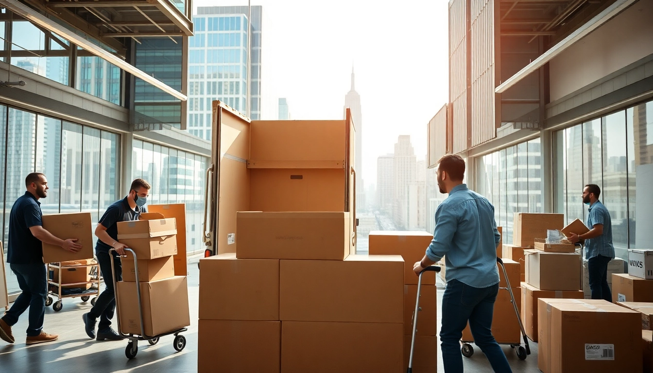 Efficient commercial moving services NYC team packing furniture in New York City office.