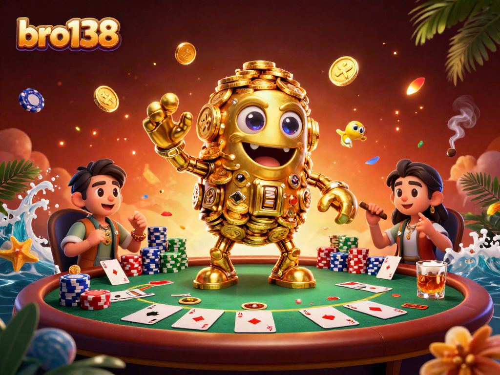Experience winning spins on bro138 with a magical golden golem and vibrant poker elements.