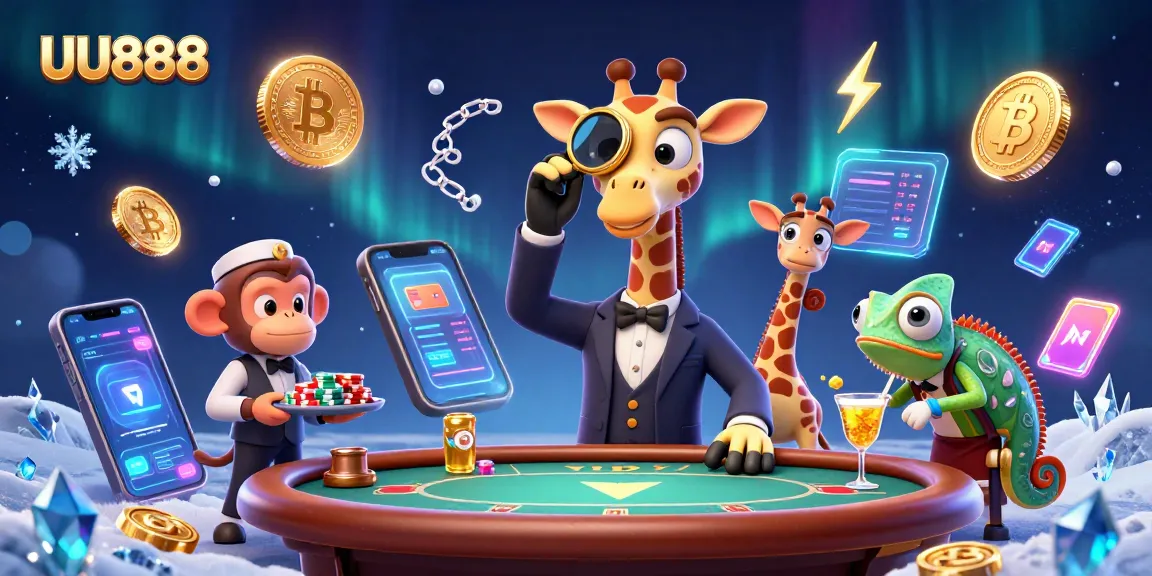 UU888 engages players with a vibrant scene featuring a giraffe at a poker table.