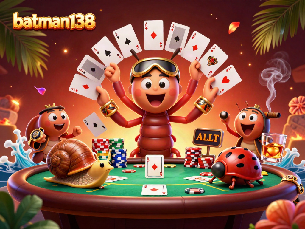 Engage with action at batman138 with a dynamic poker scene featuring colorful characters and game elements.