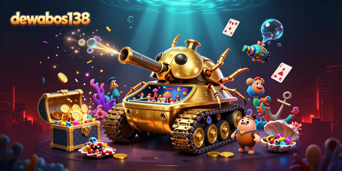 Experience excitement with dewabos138 in a vibrant 3D casino scene full of games and treasures.