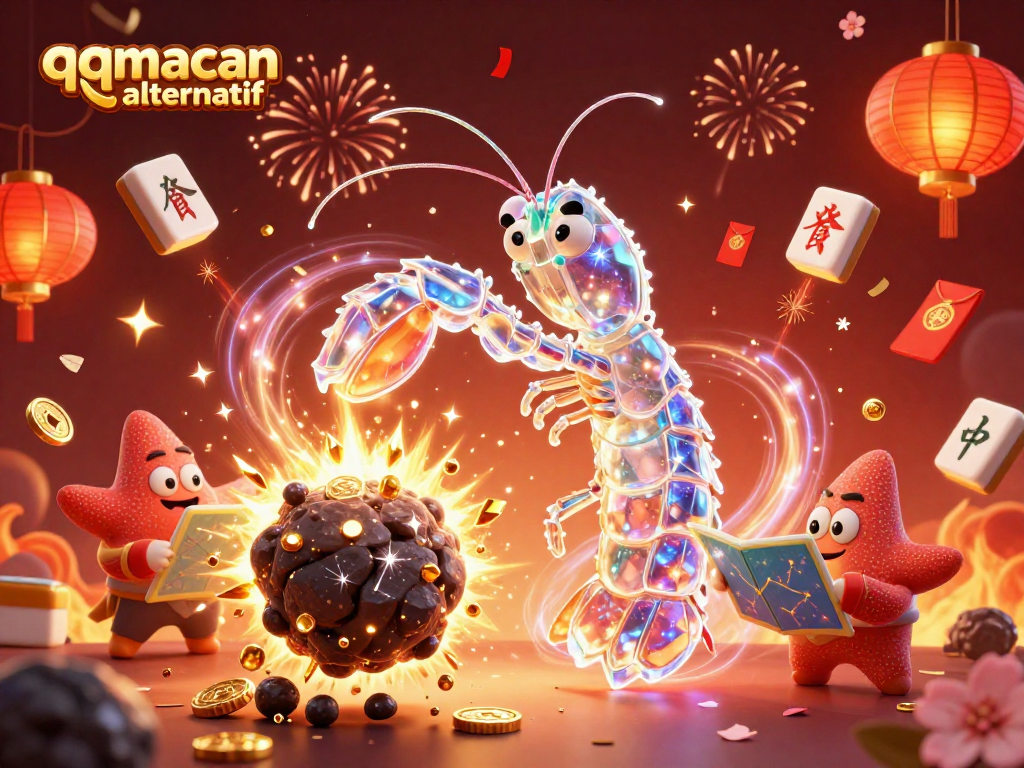 Experience thrilling gameplay with qqmacan alternatif showcasing a galactic samurai mantis shrimp in an action-packed casino scene.