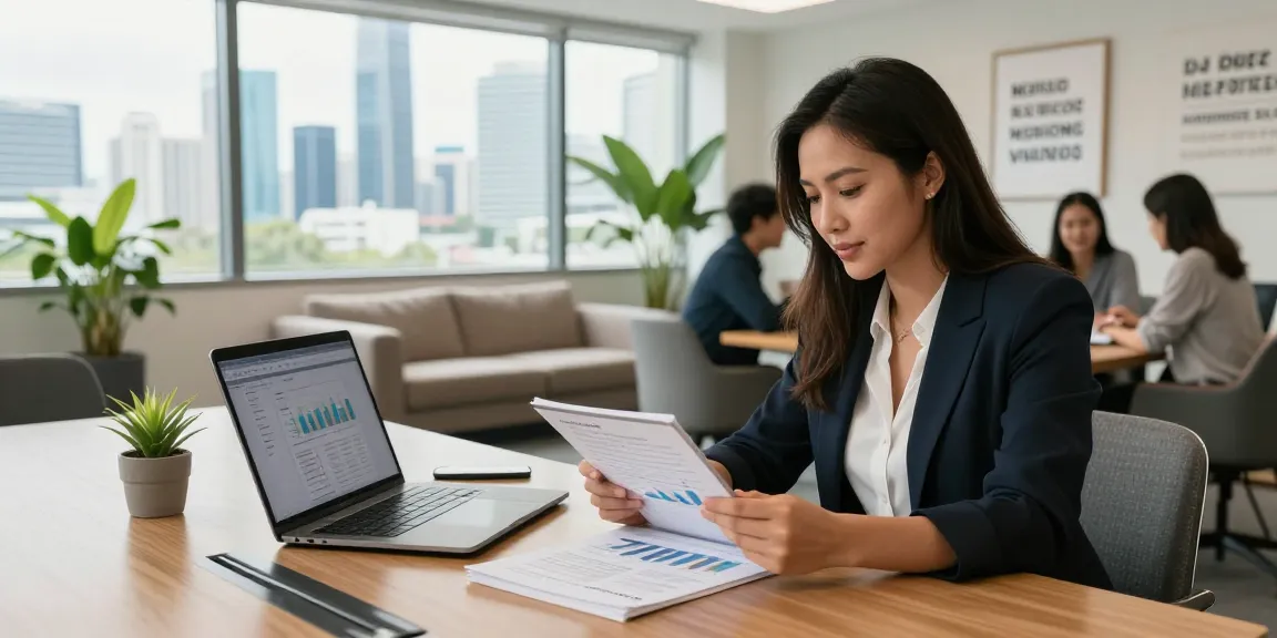 Financial Advice Gold Coast session in modern office with professionals discussing plans and documents.