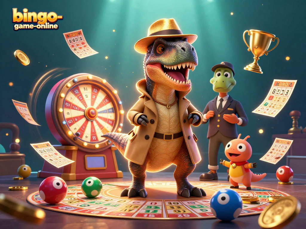 Engage in thrilling bingo-game-online action with cartoon dinosaurs and vibrant bingo elements