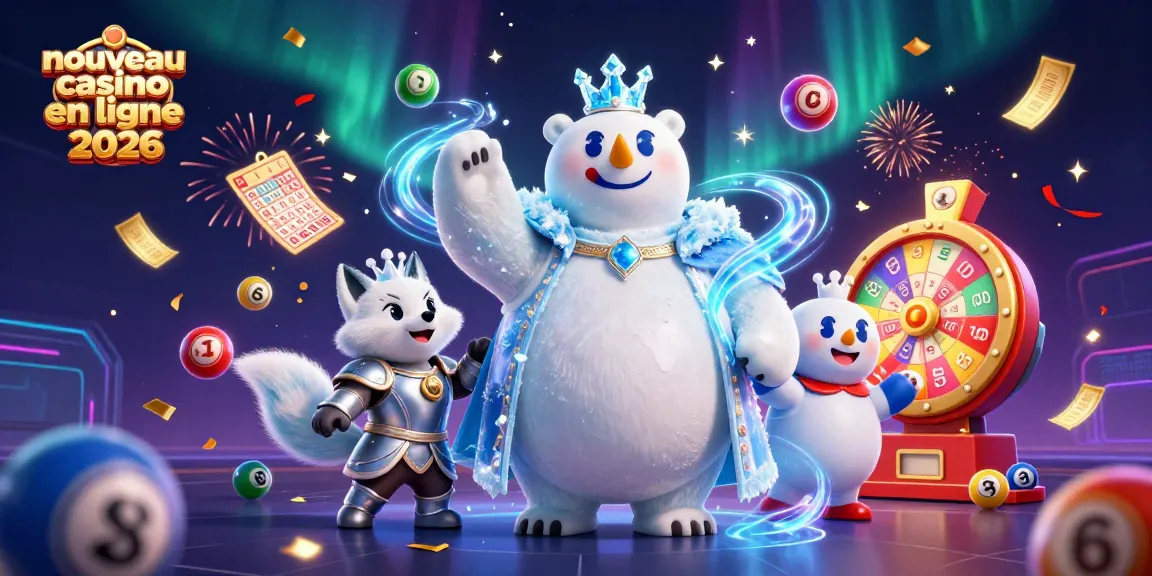 Profitez de l'expérience de jeu avec le nouveau casino en ligne 2026, entouré de boules de loterie et d'une ambiance festive.