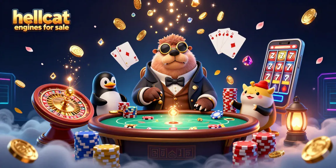 Win big with hellcat engines for sale at an underwater poker game with whimsical characters.
