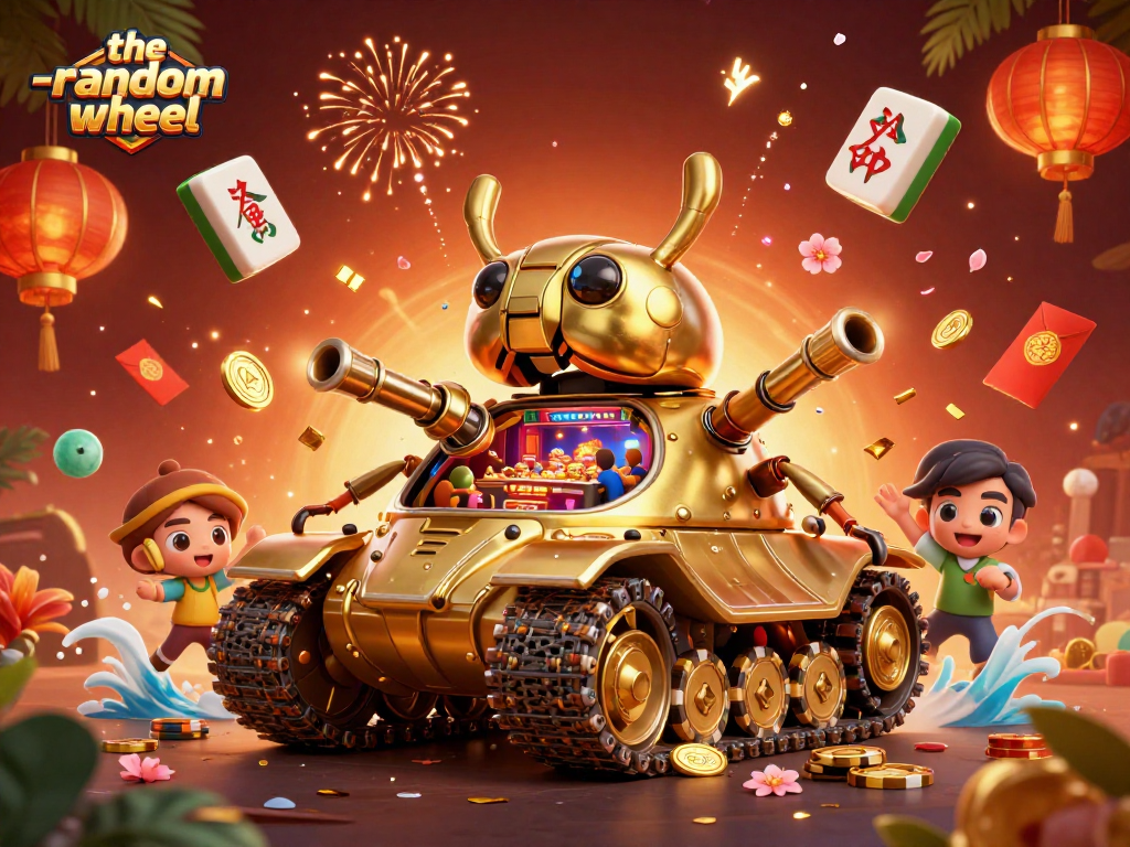 Spin the-random-wheel inside a dynamic golden beetle tank casino filled with excitement and confetti.
