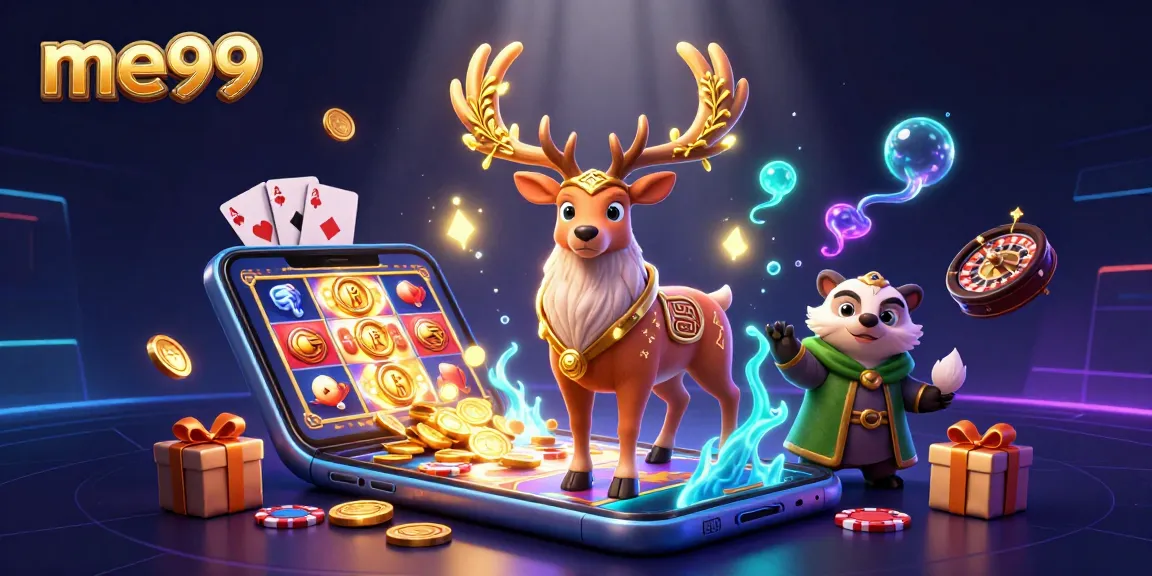 Play colorful slot games at me99, featuring dynamic characters and exciting casino elements.